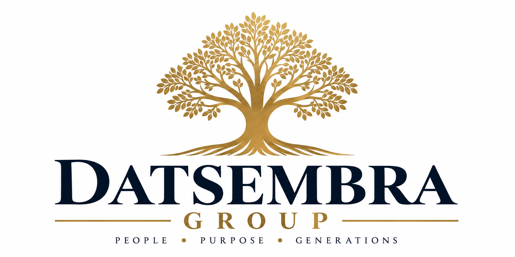 Datsembra Group — gold tree emblem. People. Purpose. Generations.